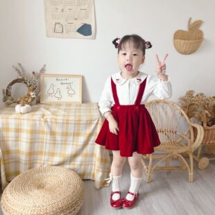 In stock Japanese children's clothing ST same style children's clothing girls' soft long sleeve solid color embroidered rabbit bottoming shirt embroidered top