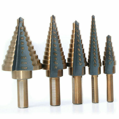 5-piece set of British aluminum box step drill, steel plate hole punch, British reamer drill, baked yellow pagoda drill bit, bench step drill