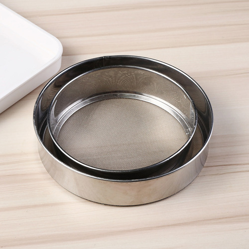 Manufacturer supply round stainless steel flour sieve DIY baking mesh sieve manual flour sieve to sample powdered sugar