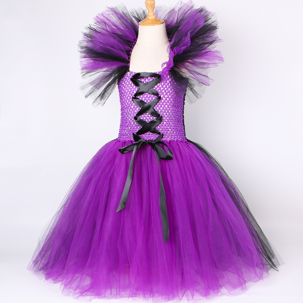 Abbigliamento per neonate Costume di Halloween Vestito da strega Vestito in tulle a rete viola e nero per bambine_voghion.com
