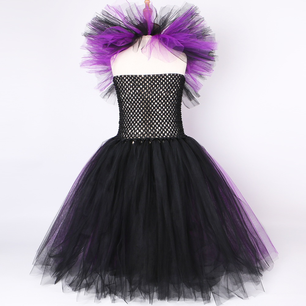 Abbigliamento per neonate Costume di Halloween Vestito da strega Vestito in tulle a rete viola e nero per bambine_voghion.com