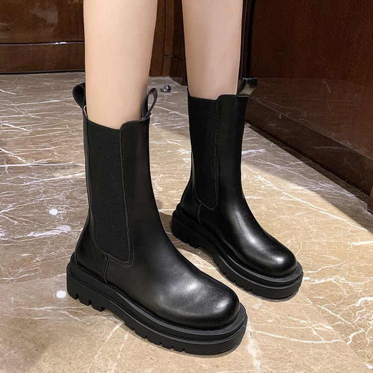 Chelsea Boots Stylish Biker Chimney Short Boots for Women 2025 New Autumn and Winter British Style Mid-Calf Black Martin Boots for Women