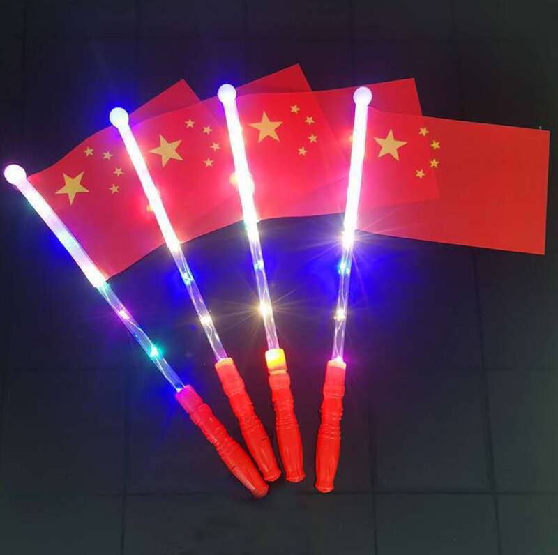 National Day Chinese Flag No. 8 Five-Star Red Flag Luminous Small Red Flag Hand-Waving Flag Flashing Flag for Festival Use