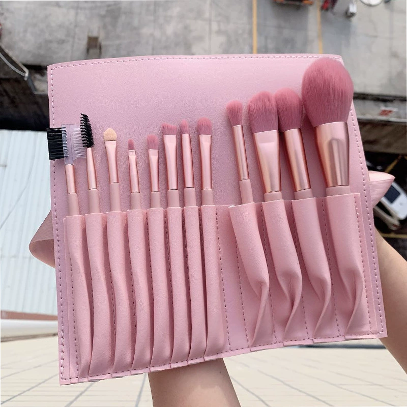 Набор кистей для макияжа Nude Fuchsia, деревянная ручка и волокнистые волоски, 7 или 12 шт. с чехлом из PU