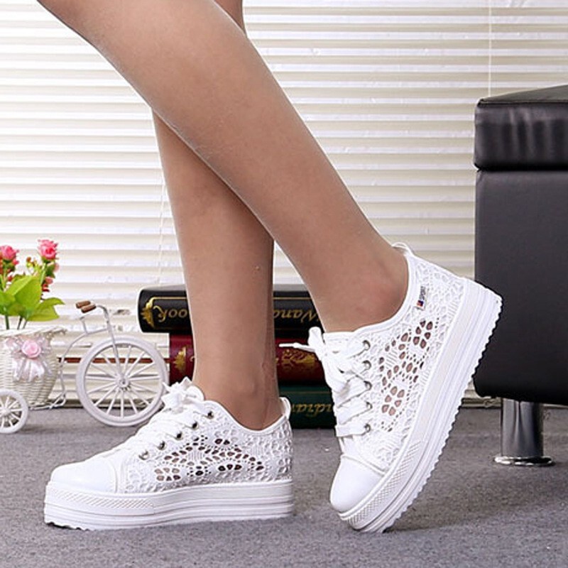 Foreign Trade Large Size Sneakers Women's 2021 Spring and Autumn New European and American Breathable Mesh Shoes Thick Bottom Canvas Inner Heightening Casual Shoes