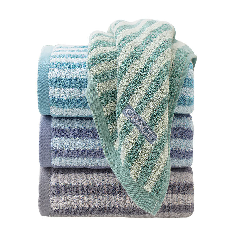 Jialiya Towel Pure Cotton Adult Men and Women 7177 Stripesd Thickeneded Large Water-Absorbent Soft Household Face Towel Wholesale