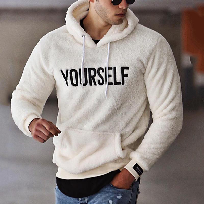 Abbigliamento maschile nuovo autunno e inverno uomo pelliccia cappuccio ricamato colletto tinta unita tasca applicata manica lunga felpa termica_voghion.com