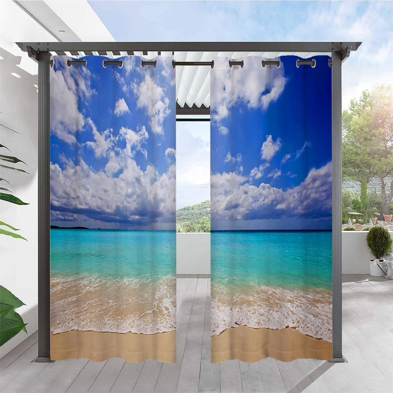 Outdoor cross-border hot 3D digital printing Seascape series blackout window personality to figure now do gram weight light curtain