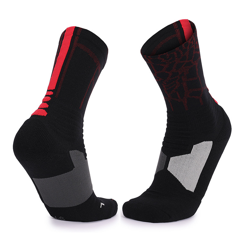 Calcetines deportivos de media pantorrilla para venta al por mayor transfronteriza, calcetines de toalla antideslizantes engrosados, calcetines de baloncesto versátiles, absorbentes de impactos, de sudor y transpirables.