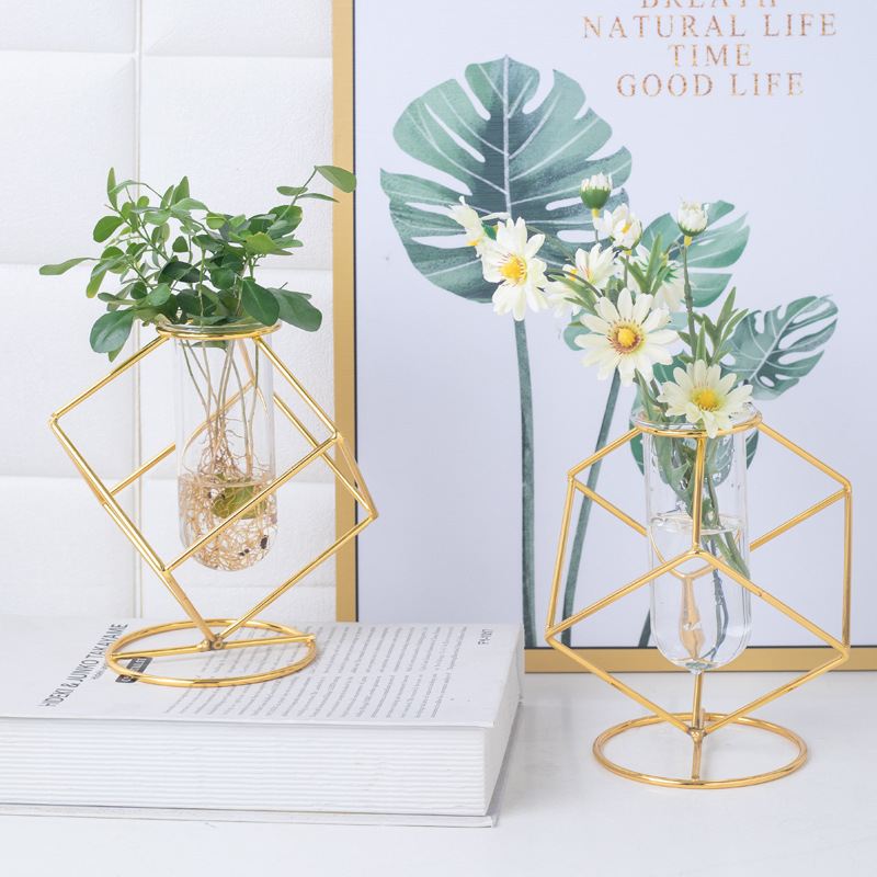 Nuevos adornos creativos de jarrones de vidrio, flores secas, hidroponía, figuras geométricas tridimensionales, decoraciones para el hogar, arreglos florales, lujo ligero.