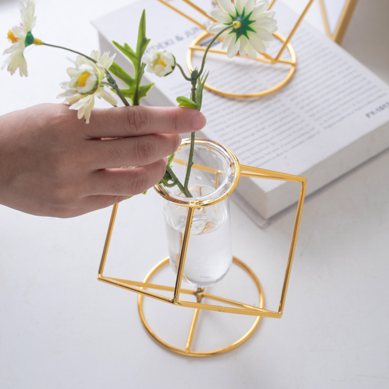 Nuevos adornos creativos de jarrones de vidrio, flores secas, hidroponía, figuras geométricas tridimensionales, decoraciones para el hogar, arreglos florales, lujo ligero.