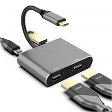 type-c转 双hdmi/usb3.0/pd四合一同显双屏usbc hub转换器4k高清