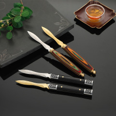 Lóng Yǐnzhāi Damascus Pattern Steel Tea Knife, Stainless Steel Pu-erh Tea Knife, Gongfu Tea Set Accessory, Tea Scoop