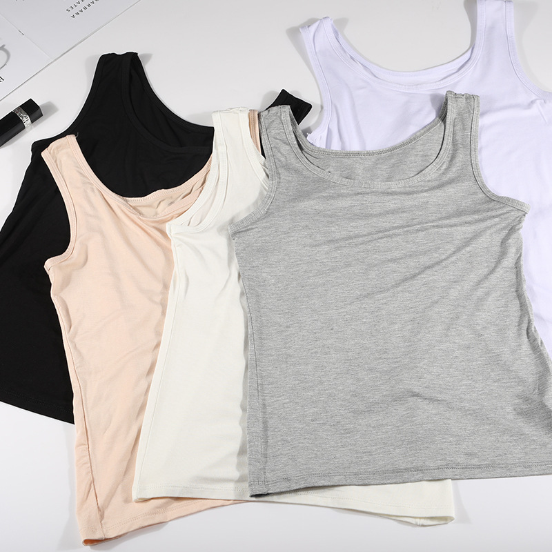Modal Women's Vest with a Solid Color Thin Base Layer, Customizable Vest-Style Ice-Feel Wide-Shoulder Vest