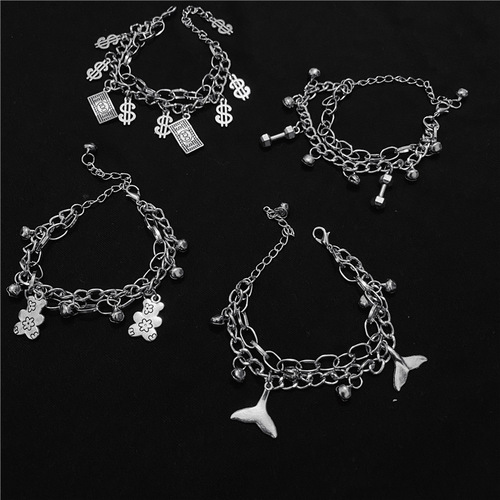 Korean Hip-Hop Trendy Boy Cross Multi-Bell Chain Bracelet Fashion Chain Instagram Party Punk Cool Jewelry for Girls
