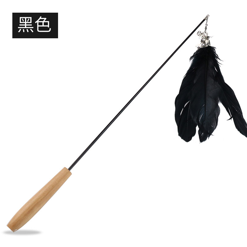 Fabricante en stock nuevo mango de madera retráctil divertido gato palo pluma multicolor Bell interactivo divertido gato juguete divertido gato palo