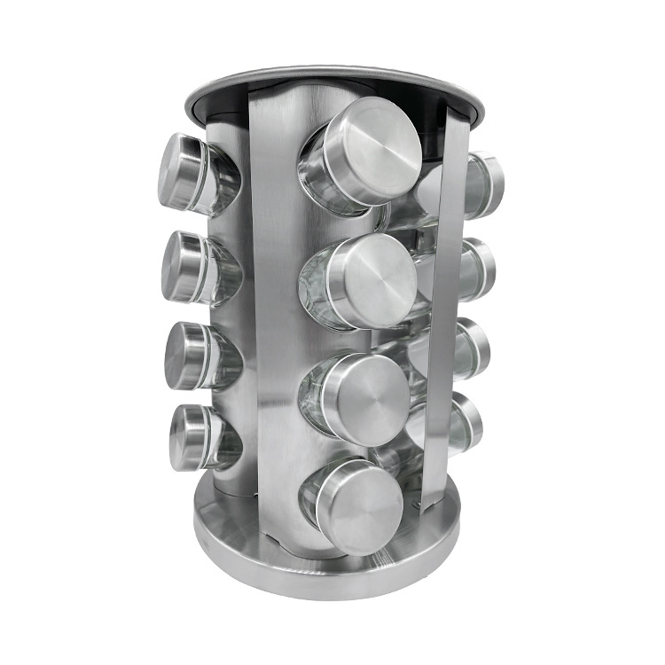 Amazon caliente de acero inoxidable botella condimento traje 16 botellas condimento con estante giratorio pimienta Shaker