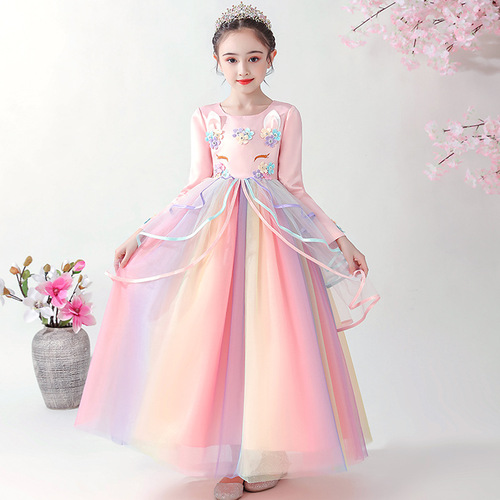 Princess dress for girls, unicorn theme, junior and senior size flower festival performance dress, ballgown style with net underskirt
