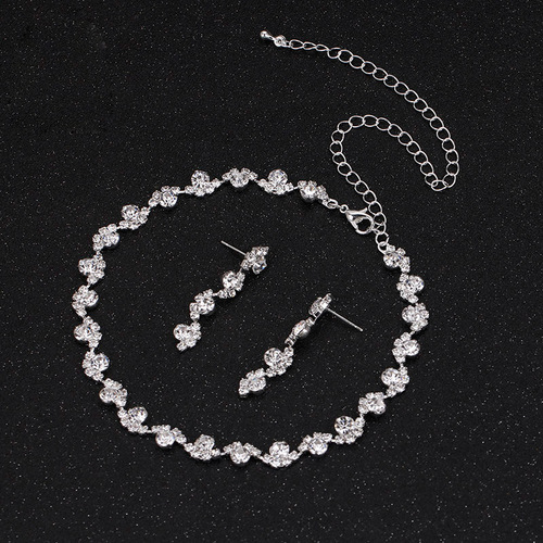 Cross-border new products simple diamond three-piece set necklace earrings bracelet bridal wedding accessories 5667