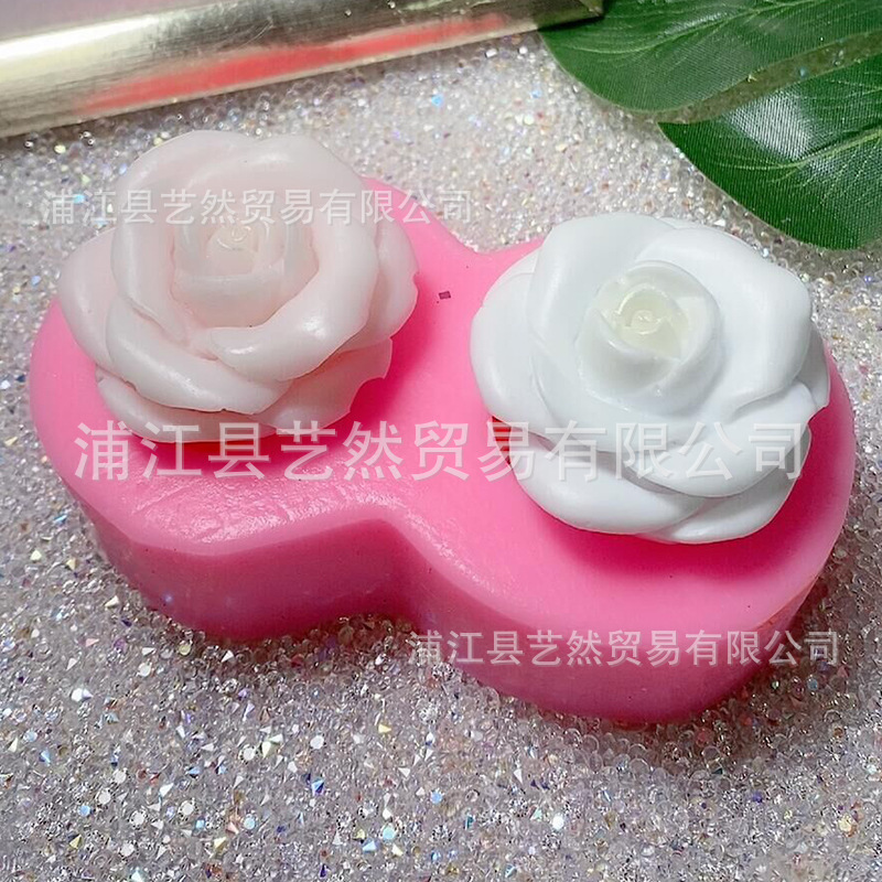 DIY cristal epoxi doble Rosa flor silicona molde fondant molde epoxi yeso decoración de la tabla accesorios decoración del molde