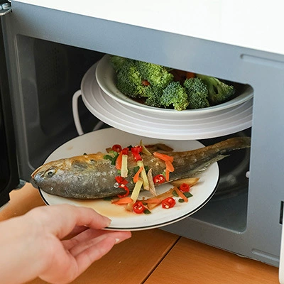 Microwave Foldable Layered Steamer, Round PP Kitchen Shelf, 23.5×8.3 cm, White