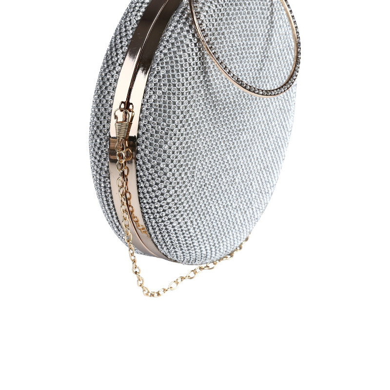 Bolso de noche transfronterizo nuevo Bolso de noche de diamantes de imitación hecho a mano incrustado bolso de noche bandolera portátil pequeño bolso redondo en stock