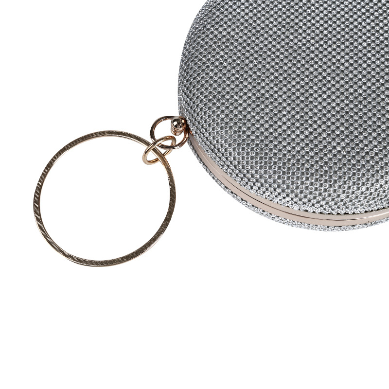Bolso de noche transfronterizo nuevo Bolso de noche de diamantes de imitación hecho a mano incrustado bolso de noche bandolera portátil pequeño bolso redondo en stock