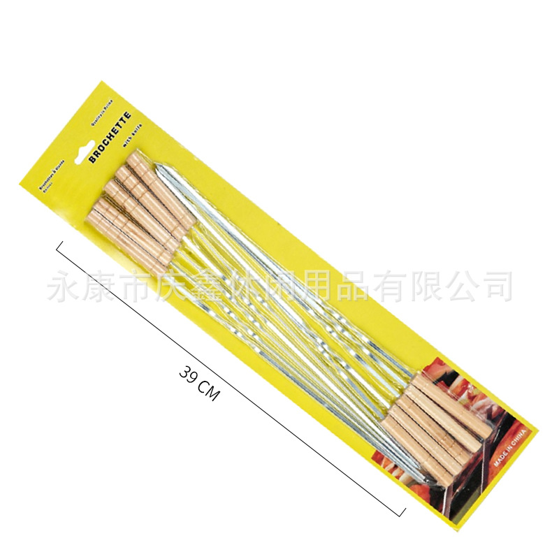 FUENTE fabricante 10 mango de madera política de tarjeta de succión barbacoa pinchos herramientas anti-escaldado mango de madera aguja de barbacoa
