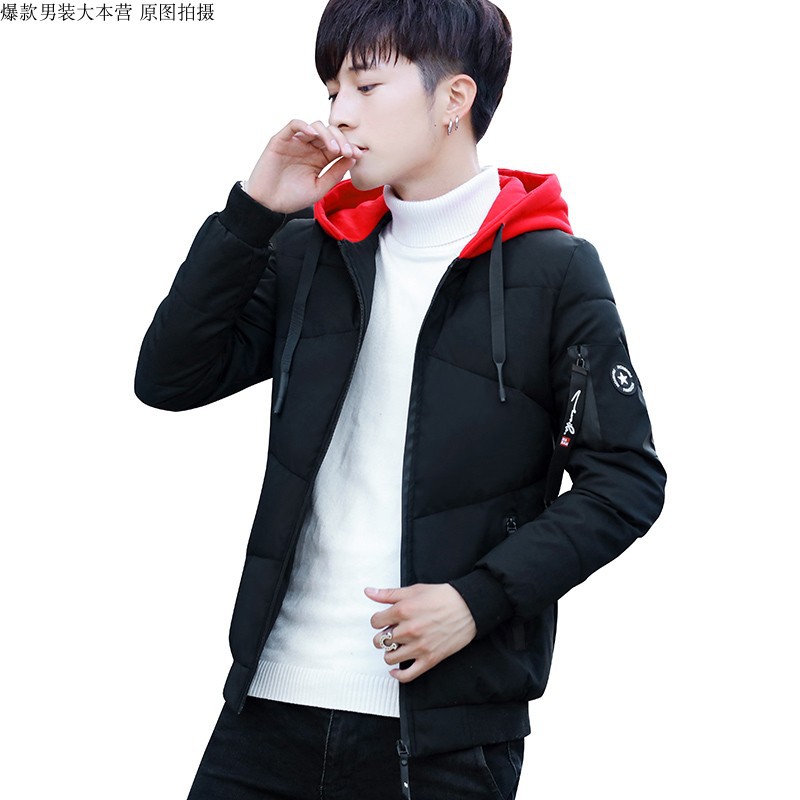 Venta al por mayor invierno de los hombres de algodón acolchado abrigo corto con capucha estudiante guapo abrigo engrosado moda juventud abajo abrigo de algodón acolchado