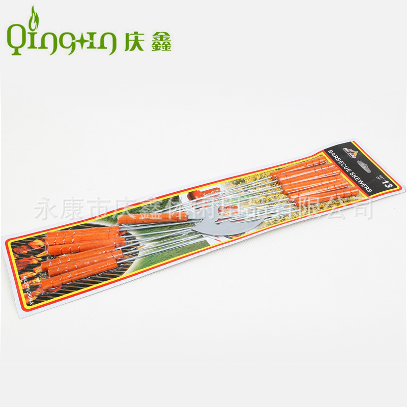 FUENTE fabricante doce agujas de giro con cuchillo mango de madera barbacoa aguja barbacoa pinchos aguja barbacoa herramientas especiales