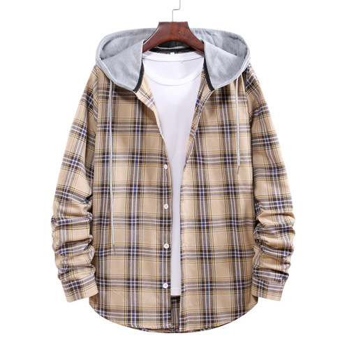 EBAY Fall Plus Size Loose Fit Men's Hooded Plaid Print Shirt Couple's Shirt