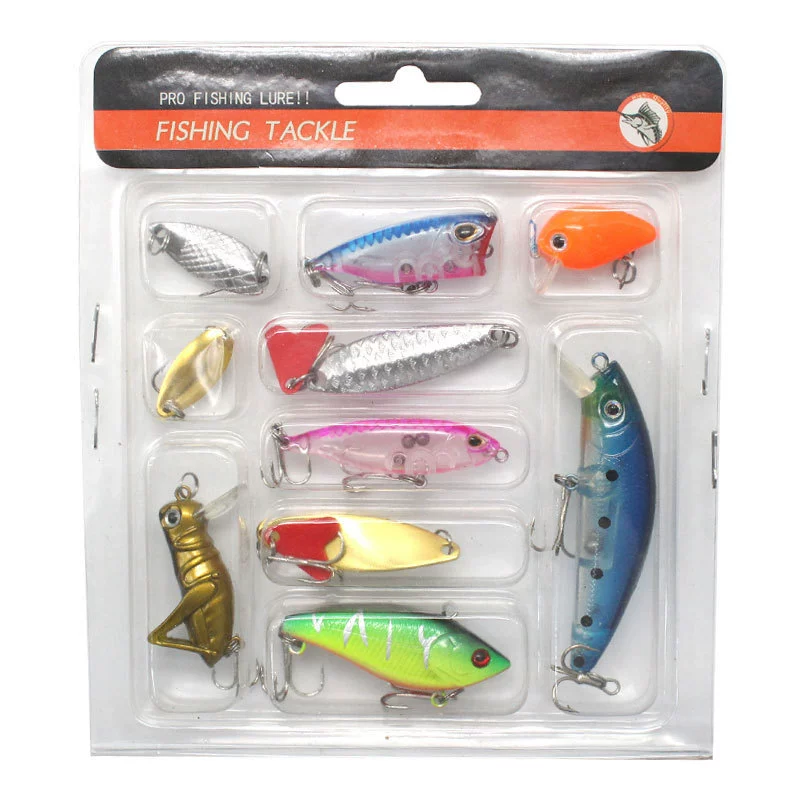 [11-piece transparent box lure set (B款 hard bait + glitter) minnow grasshopper pencil lead factory wholesale case]