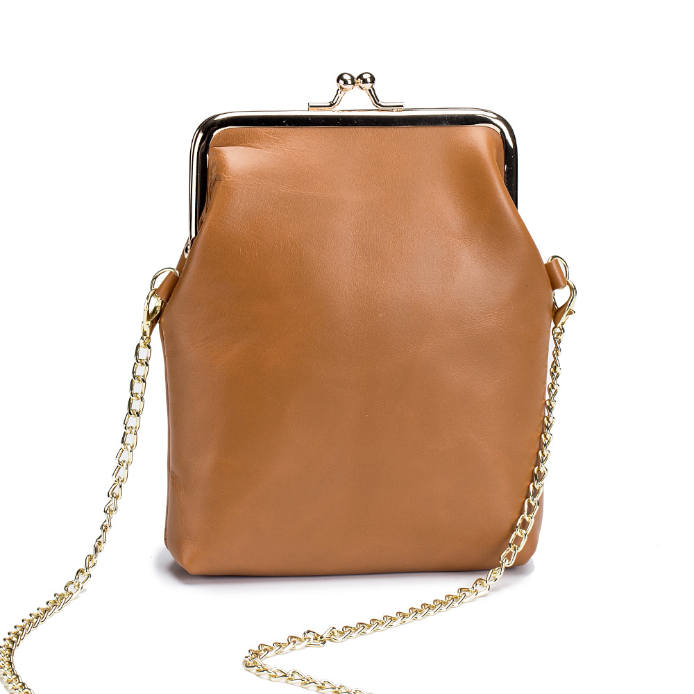 Moda de Cuero genuino retro bolso del teléfono móvil nicho de la cadena del hombro de las mujeres bolsa de mensajero ins mini clip bolsa pequeña