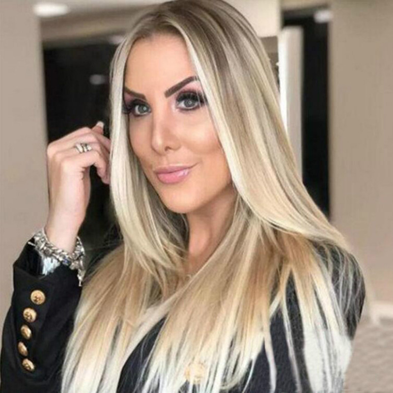 Amazon new recommend wig female European and American fashion dyed long straight hair head cover high temperature silk wig in stock wholesale