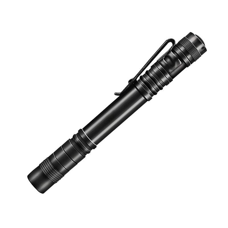 2 No. 7 Mini en forma de pluma pequeña linterna aleación de aluminio impermeable con titular de la pluma lámpara de regalo pequeña linterna AAA batería