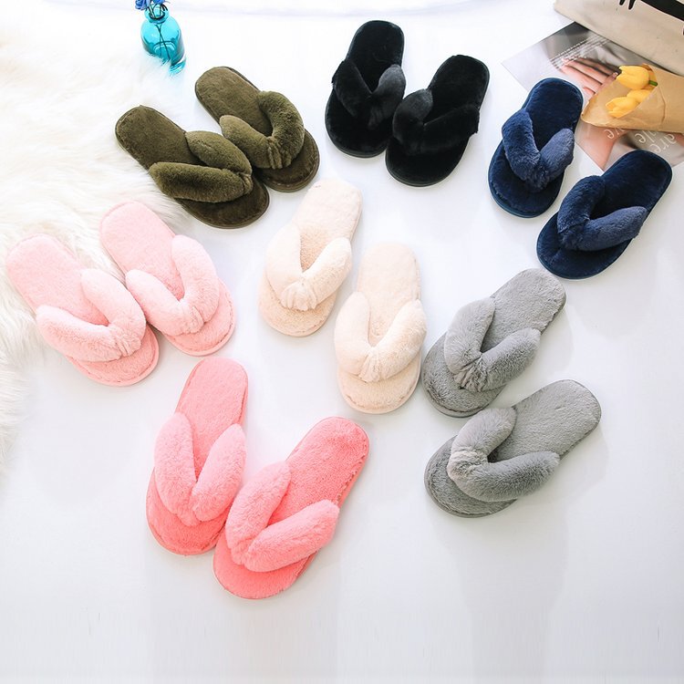 Foreign trade large size plush flip-flop flops autumn and winter home cotton slippers women's soft bottom indoor wooden floor fluffy slippers