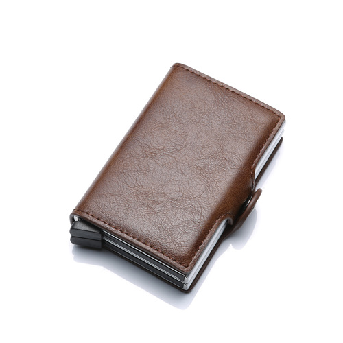 PU double box aluminum alloy automatic snap card holder metal wallet