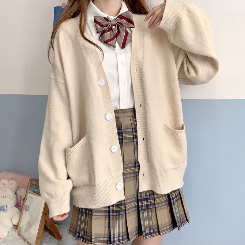 Jk Cardigan Sweater Elegant Commuter Knit V-Neck Loose Easy Cotton Women's Uniform Matching Jacket Wholesale Long Sleeve