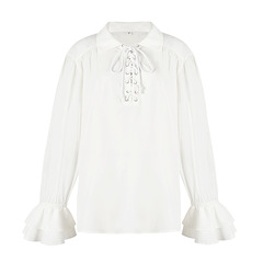 2023歐美新款中世紀男士復古系帶純色寬鬆套頭襯衫舞台表演服上衣