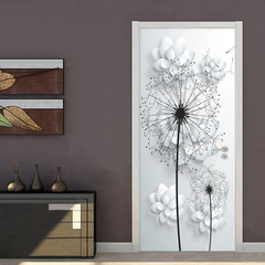 Creative 3D Door Sticker Renovation Self-adhesive Decal Decor for Bedroom Living Room Wall Sticker Door Sticker White Dandelion Cross-border Supply