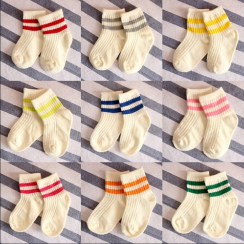 A901 Children's Socks Wholesale, Kids Socks, Korean Cute Matchy-Dress Double Striped Short Socks Trendy