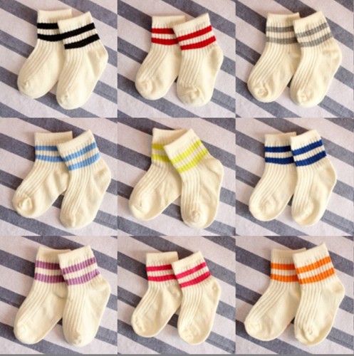 A901 Children's Socks Wholesale, Kids Socks, Korean Cute Matchy-Dress Double Striped Short Socks Trendy