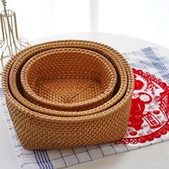 Vietnamese Rattan Round Heaven and Square Earth Fruit Basket Instagram Tea and Snack Plate Storage Basket Fruit Bowl Snack Coffee Table Organizing Basket