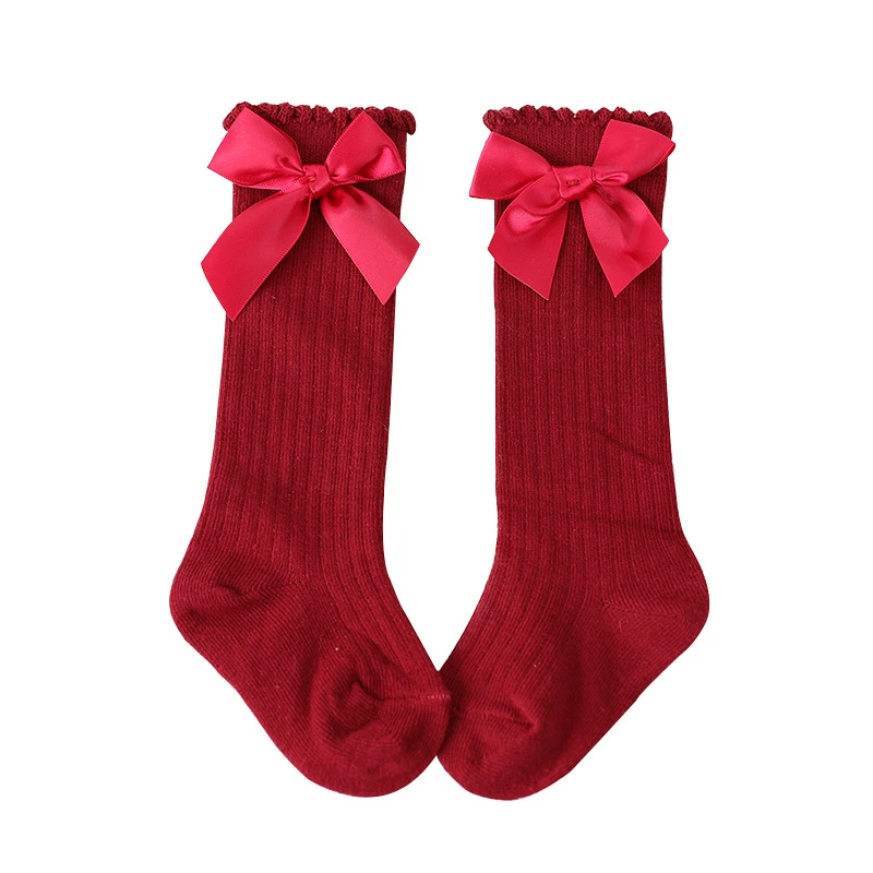 Осенние детские милые цветные knee socks для девочек с бантами, до середины икры, опт