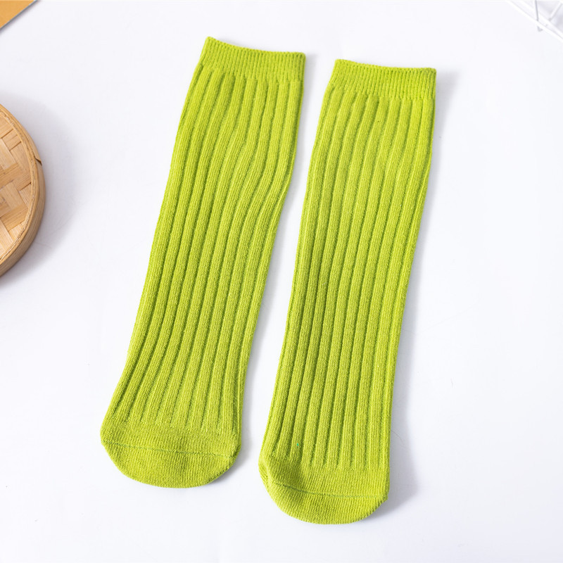 Calcetines de pila para NIÑOS Calcetines rectos sin tacón doble aguja a rayas a media pantorrilla niños grandes color brillante color sólido todo fósforo calcetines para padres e hijos
