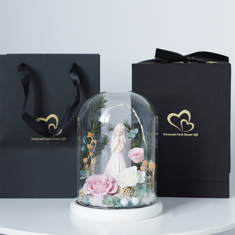 Regalo de cumpleaños para novia, cubierta de cristal con rosa eterna, producto terminado, accesorios de fotografía al por mayor, regalo para amante, Navidad