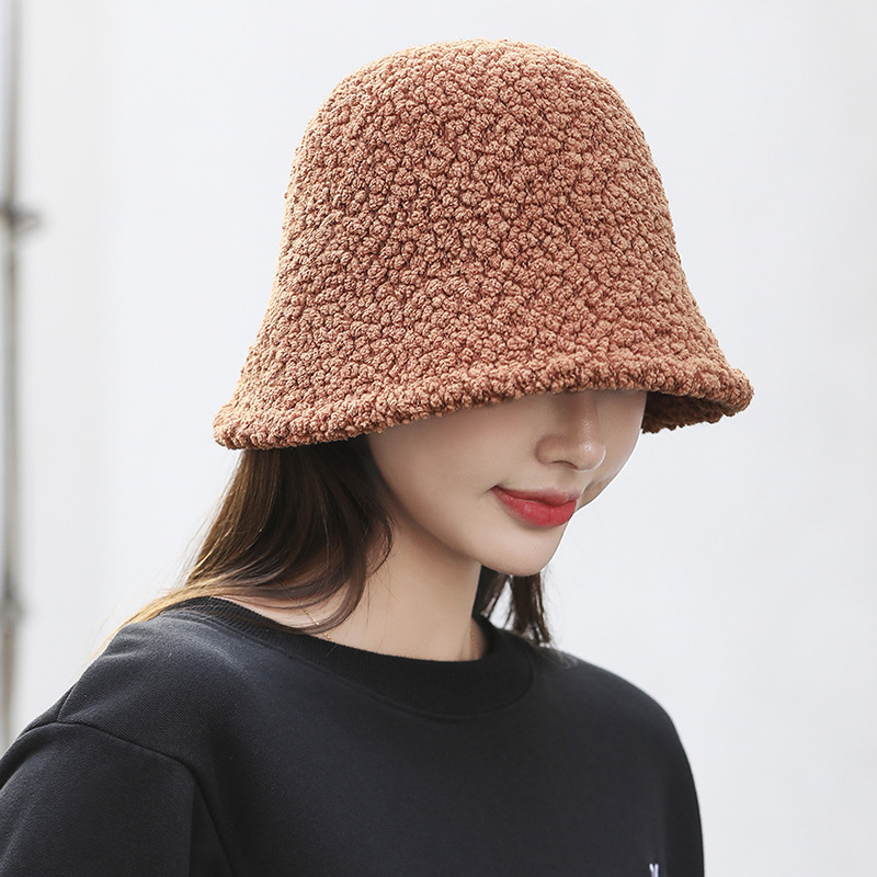 Nouveau chapeau de pêcheur en peluche d'agneau d'automne et d'hiver chapeau de mode coréenne pour femmes chapeau de seau d'eau couvrant le visage japonais chapeau de bassin Art Big Eaf_voghion.com