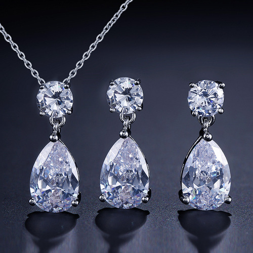 RAKOL Brand Fashion Water Drop Pendant Earrings Set with AAA Zirconia Wholesale Women's Jewelry Gift Set