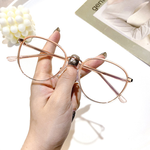 M2027 Korean Retro Slim Metal TR Hybrid Rim Eyeglass Frame for Men and Women, Simple Non-prescription Glasses, Wholesale