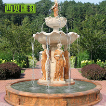 欧式女性人物流水景观喷泉大理石喷泉雕塑大型石雕园林喷泉酒店